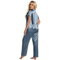 thumbnail image 2 of DAKIMOE Silk Satin Pajamas Set for Women Two-Piece Sleepwear Short Sleeve Pjs Soft Button Down Shirt and Wide Leg Long Pants with Pockets, 2 of 7