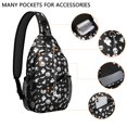 thumbnail image 2 of Sling Backpack,Black Halloween Ghost Pumpkin Pattern Sling Bag with Water Bottle Holder,Waterproof Sling Bag for Men/Women with Headphone Jack for Hiking,Travel, 2 of 6
