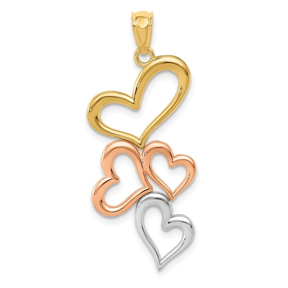 14k Yellow with White Rhodium Two-tone Gold Hearts Pendant