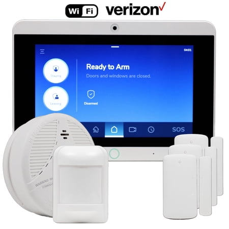 GeoAlarm Wireless Burglary/Fire Security System Kit Professional Grade DIY Self Installation No-Term Contracts Built-In Dual-Path WiFi/Cellular Verizon 4G LTE Communicator