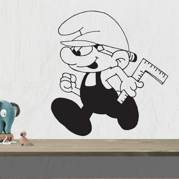 Handy Smurf Ruler The Smurfs Cartoon Character Wall Sticker Art Decal for Girls Boys Kids Room Bedroom Nursery Kindergarten House Fun Home Decor Stickers Wall Art Vinyl Decoration Size (30x27 inch
