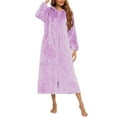 thumbnail image 2 of SDNall Flannel Nightgown for Women solid Color Long Sleeved and Winter Flannel Nightgown Cardigan Hooded Zipper Nightgown ,Sizes：S-2XL, 2 of 7
