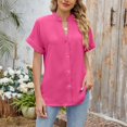 thumbnail image 2 of Swuxness Women Short Sleeve Casual T Shirts, Spring and Summer Tops, Ladies V-Neck Solid Color Button Comfortable Fashion Loose Pullover Tee Hot Pink, XL, 2 of 5