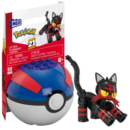 MEGA Pokémon Litten Building Toy Kit Poseable Action Figure (32 Pieces) for Kids