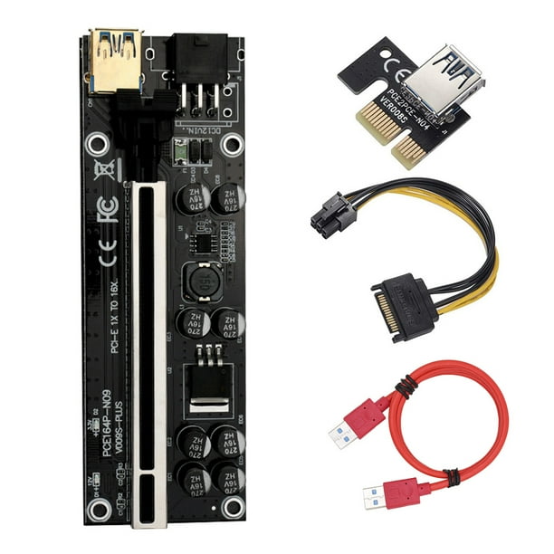 Placa elevadora PCI-E con luz dinámica LED Extensor PCI-Express de 6 pines con 8 condensadores sólidos, ranura negra, USB rojo Methold EL004773-03