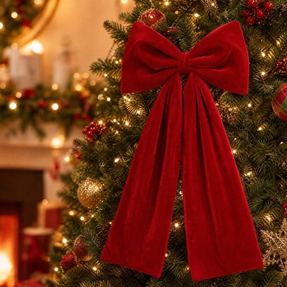 3Pcs Velvet Ribbon Bows Christmas Tree Decorations,4in x 10in Vintage Xmas Ornaments for Tree Home Party Front Door Wreath Garland Holiday Decor