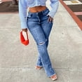 thumbnail image 2 of XPMWRP Women High Waisted Distressed Flare Jeans Ripped Bell Bottom Denim Pants Casual Streetwear Dark Blue S, 2 of 7