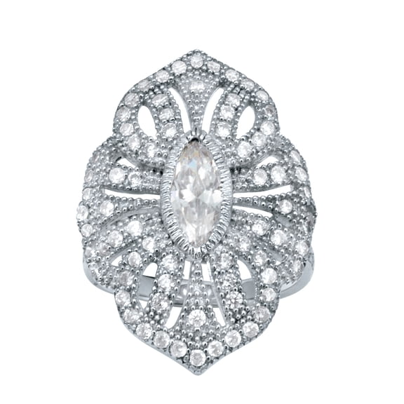 PalmBeach Jewelry 1.52 TCW Marquise Cut Cubic Zirconia Silvertone Art Deco Ring