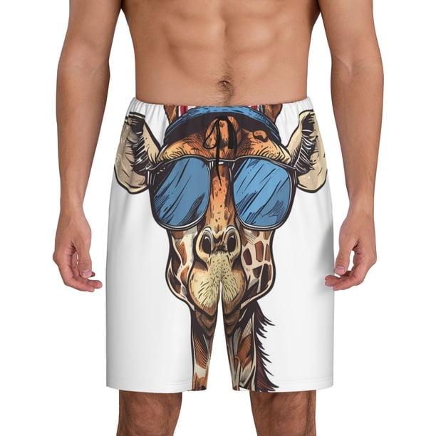 Balery American Giraffe Style Pantalones cortos de pijama de punto de algodón para hombre con cinturilla y bolsillos-4X-Large