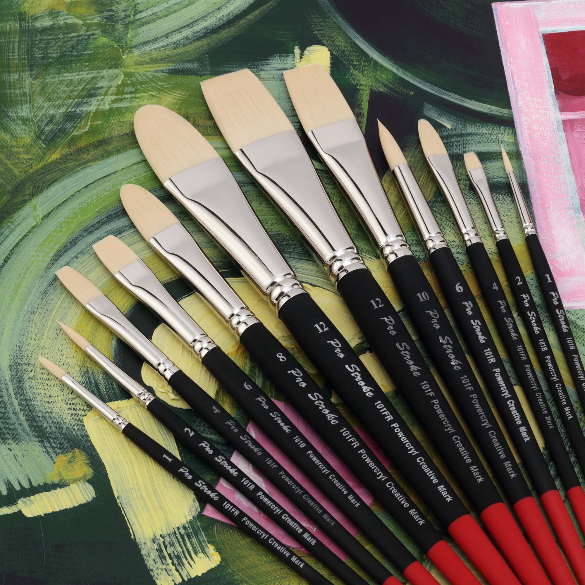Creative Mark Powercryl Ultimate Acrylic Paint Brushes Set of 12 - Short Handle Artist Paint Brushes with Zippered Easel Carrying Case - Assorted Round, Bright, Flat and Filbert