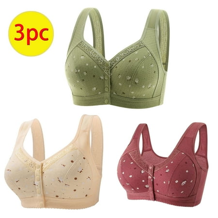 GERsome 3PCS Women s Front Closure Bras Posture Full Coverage Plus Size No Underwire Support Plunge Seamless Bra 3PCS#Green/Beige/Wine XL