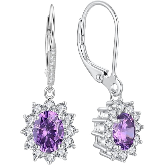 Sterling Silver Created Oval Cut Birthstone Drop Dangle Women Leverback Earrings Gifts for Women Mom