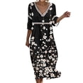thumbnail image 2 of QUNYINEY 3/4 Sleeve Women's Plus Size Dresses Floral Beach Midi Summer A Line Dress Beach Loose Fit V Neck Dresses, 2 of 6