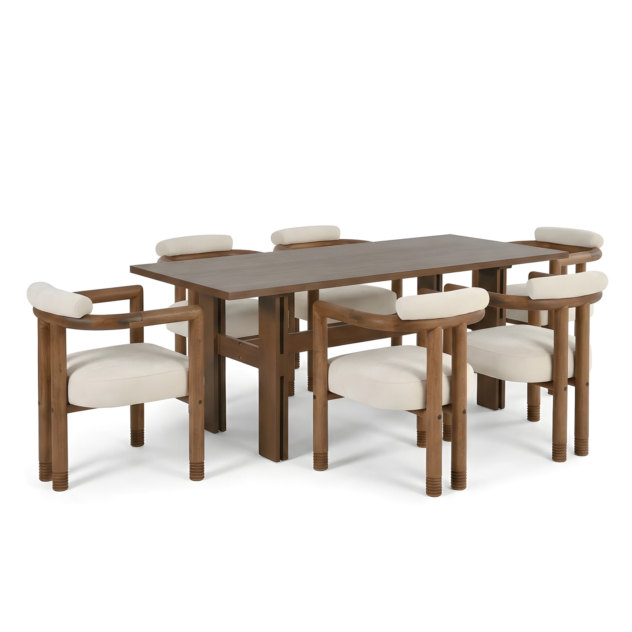 Christopher Knight Home 7-Piece Modern Dining Set, Walnut Rectangle Table with Beige Upholstered Chairs