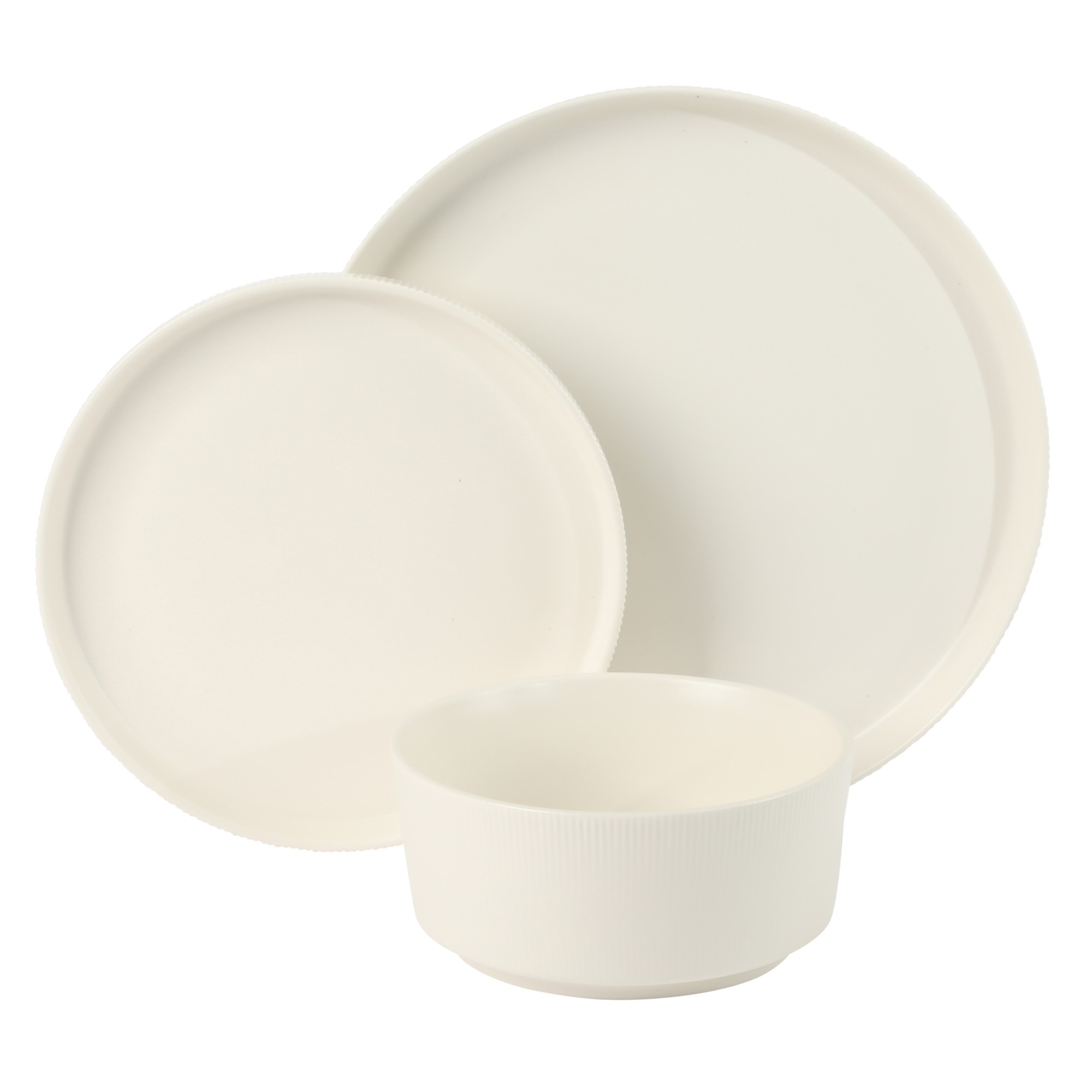 Gibson Home Dempsey Road 12-Piece Stoneware Dinnerware Set – Service for 4, Round White Plates and Bowls, Durable Solid Color Modern Embossed Dish Set, Microwave & Dishwasher Safe