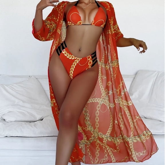 Summer Savings Clearance! Edvintorg Swimsuit Coverup For Women Sexy Printed Bikini Sets Three-Piece Split Swimsuit Suit Beach Outfits For Women