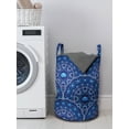 thumbnail image 3 of Navy Blue Laundry Bag, Circular and Floral Alike Oriental Style Patterned Design Artwork, Basket with Handles Drawstring Closure for Laundromats, 13" x 19", Navy Blue White and Blue, by Ambesonne, 3 of 4