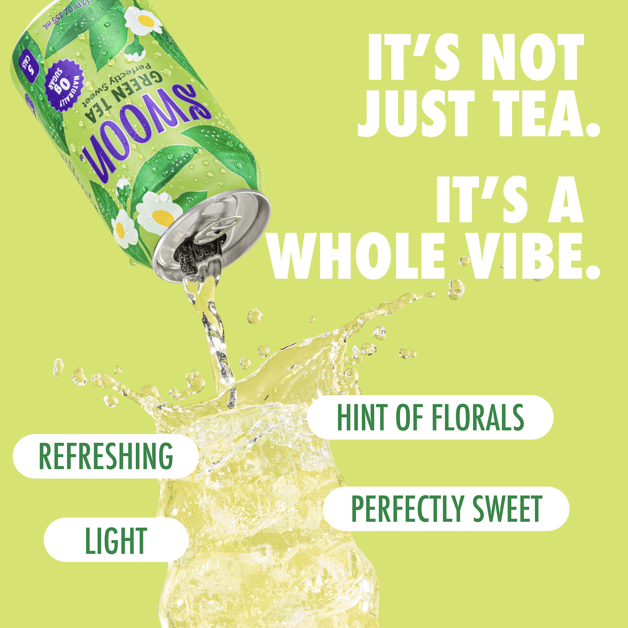 (12 pack) Swoon Zero Sugar Perfectly Sweet Green Tea, 5 Calories, Sugar Free, 12 fl oz Can