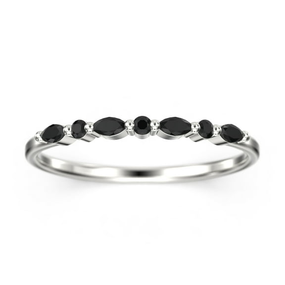 0.14ct Petite Versailles black diamond moissanite Ring Wedding Band 10k White Gold