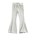 thumbnail image 3 of XXWXYD Girls Rib‑Knit Flare Pants, Elastic‑High‑Waist Bell‑Bottom Trousers With Heart Embroidery, Stretchy Knit Bottoms For Kids Casual Daily Dressing, 3 of 7