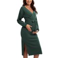 thumbnail image 5 of Ecavus Maternity Dress Slit Maxi Long Batwing Sleeves Breastfeeding Nursing Dress for Baby Shower Photoshoot Winter, 5 of 6