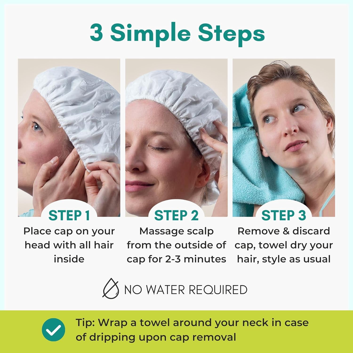Nurture No Rinse Waterless Shampoo Caps, Microwavable Hair Wash & Conditioning Shower Caps for Adults, Elderly, and Bedridden Individuals, 6 Pack