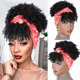 thumbnail image 1 of Peluca de cabello sintético para mujer, pelo corto negro Afro rizado con flequillo, turbante azul, envoltura de cabeza, 1 of 4