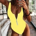 thumbnail image 2 of Olyvenn Summer Women's One-Piece Swimsuit Sexy V-Neck Swimwear Sets Summer Beach Outfits for Girls Solid Color Beachwear Half Zip Bathing Suit Female Relaxed Yellow 6, 2 of 5