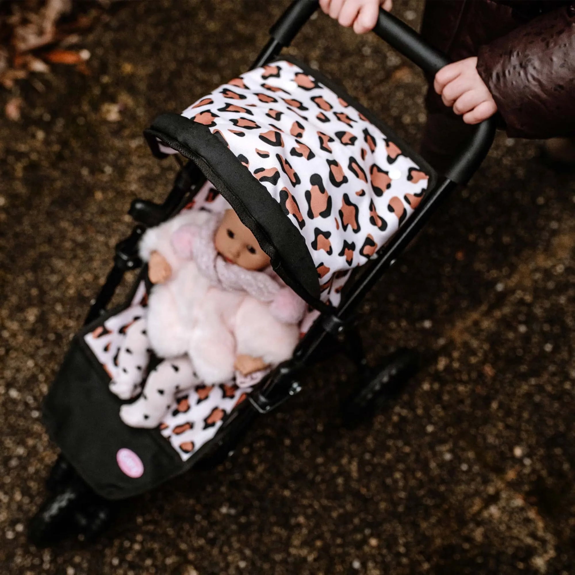 Gotz: 3‑Wheel Doll Buggy - Little Tiger - Animal Print, Foldable Toy Stroller, Push Jogger, Adjustable Sunshade, Storage, Dolls Up to 19.5", Kids 3+