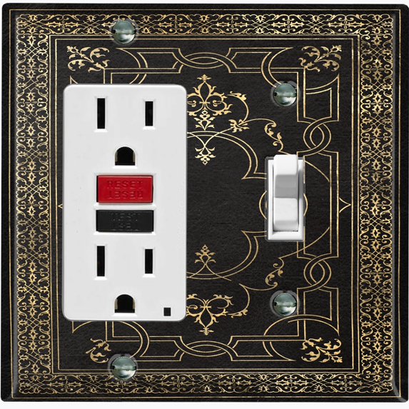 Metal Light Switch Plate Cover Black Yellow French Victorian Frame Damask FRA001