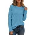 thumbnail image 2 of Women's Waffle Knit Top Crew Neck Long Sleeve Casual Pullover Blouse, 2 of 9