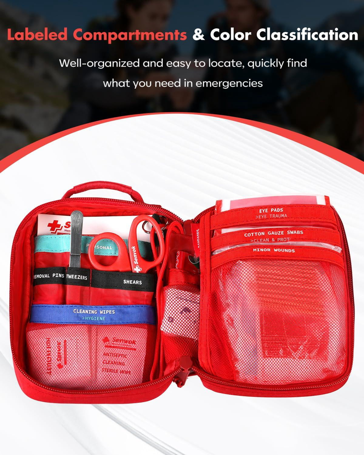121 First Aid Kit For Car  Home & Travel - Emergency With Zip Closure And Molle Pack Pockets Ideal Camping Hiking Outdoor Adventures
