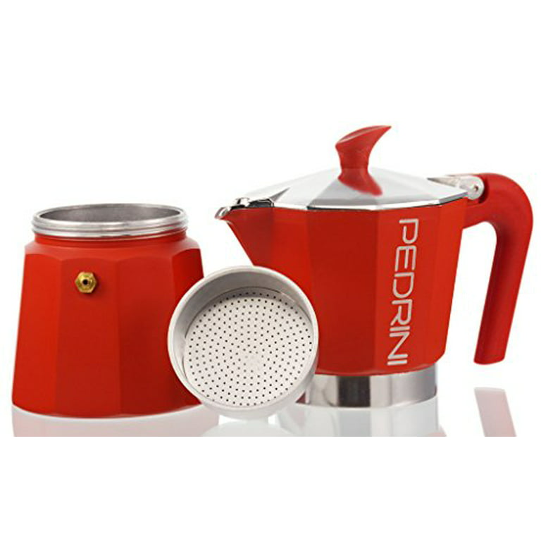 Pedrini Coffee Maker Polished Aluminium 9 Cups – Red – Adams