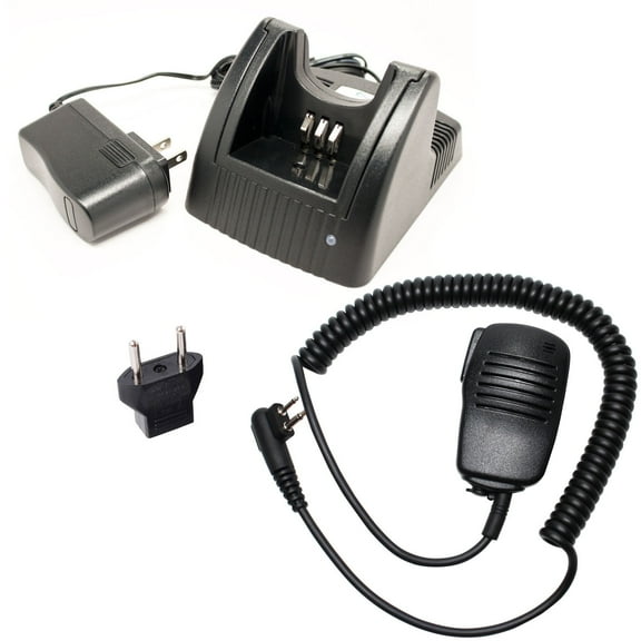 Motorola CP200 Charger, Shoulder Speaker with Push to Talk (PTT) Microphone Replacement & EU Adapter - For Motorola NNTN4851 Two-Way Radio Chargers (100-240V)