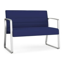 Waterfall Reception Waiting Room Sled Base Loveseat / Silver Steel / Blue