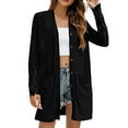 thumbnail image 1 of Manteau d'Automne Hiver pour Femmes, Manteau Ouvert, Cardigan Mi-Long Chaud, Trench-Coat Col Rond, Manteau Extérieur Mode Couleur Unie, Manches Longues, Tricoté, 1 of 7