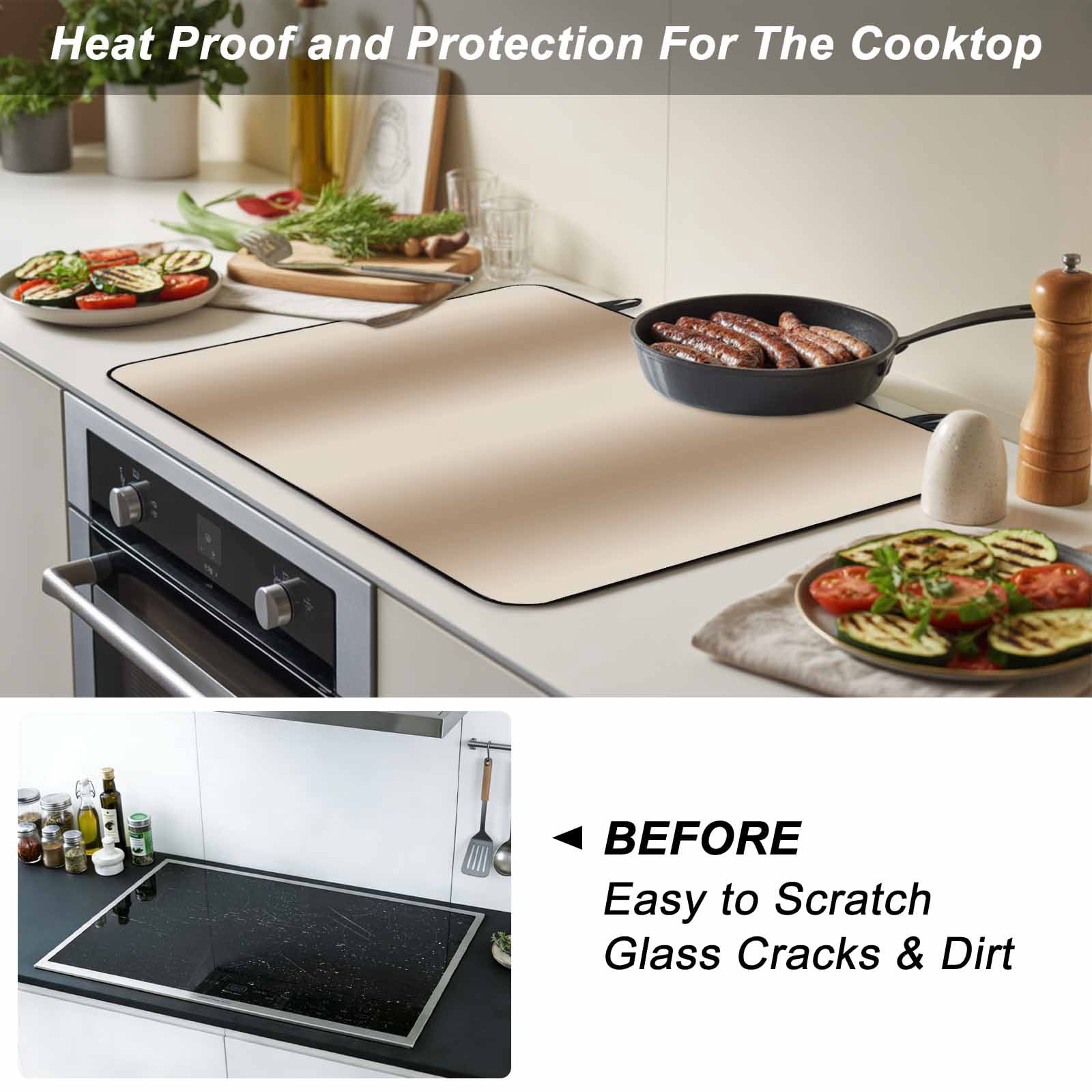 Khaki Ombre Stove Top Cover for Electric Stove, Heat-proof & Non Slip Glass Top Stove Cover Protector, Modern Abstract Art Farmhouse Gradient Kitchen Flat Cooktop Rubber Mat 28.5x20.5 Inches