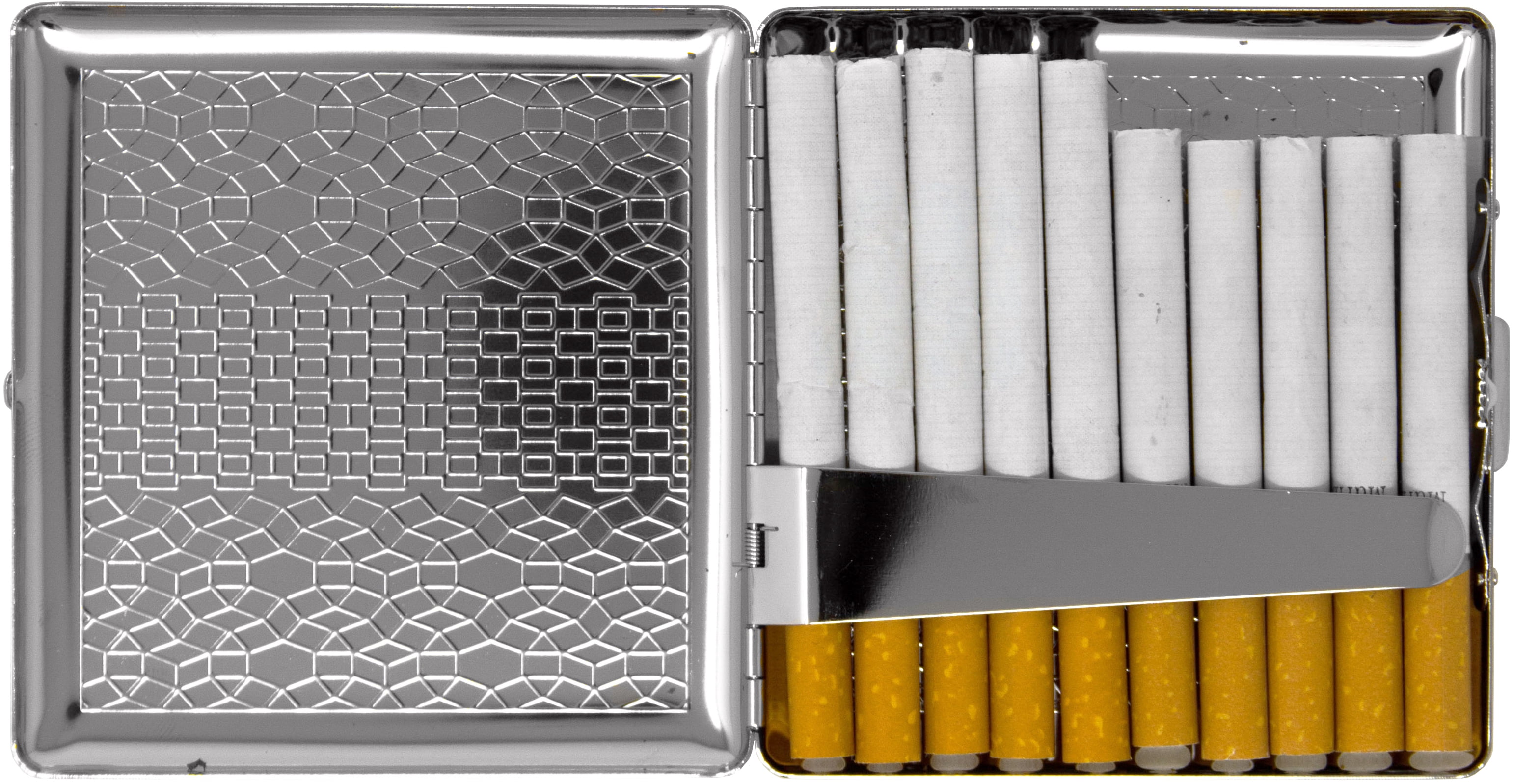Set of 2 Compact Metal-Plated King Size Cigarette Case & Stash Box (Silver Abstract Brick)
