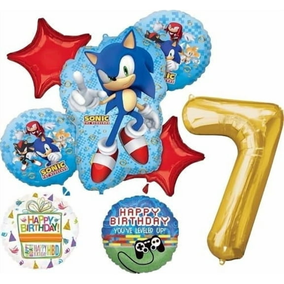 Anagram Sonic Video Gamers 7th Birthday Party Supplies Hedgehog Foil Balloon Bouquet Decorations
