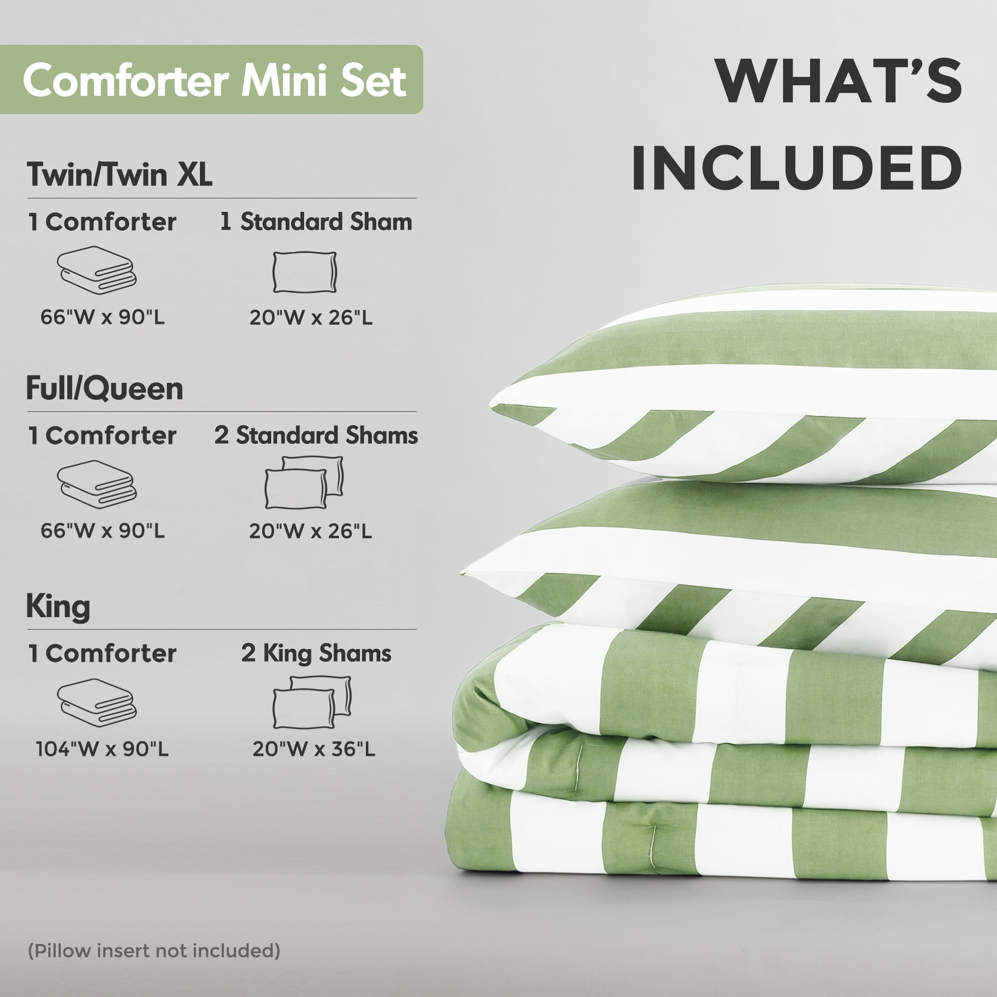 Regency Heights Essential King Size Comforter Sets, 3-Piece Bedding Set King, Reversible Striped Comforter Bed Set, Sage