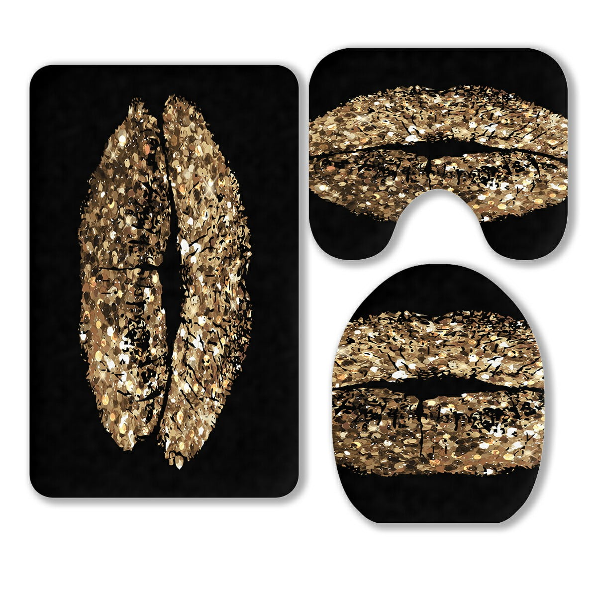 ECZJNT kiss print with gold shimmer 3 Piece Bathroom Rugs Set Bath Rug