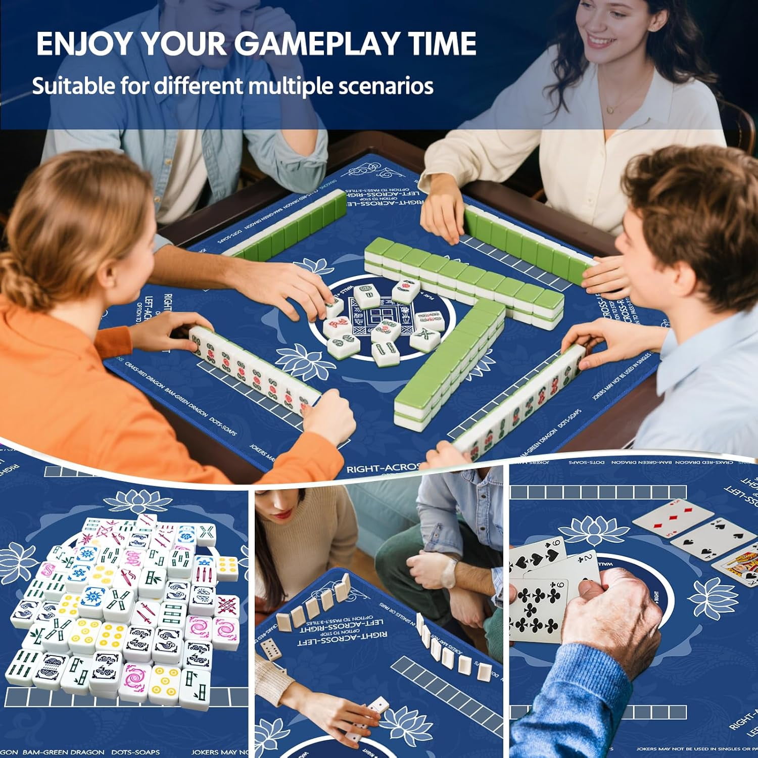 Mahjong Mat, Mahjong Mat for Table with Bag, 31.5" x 31.5" Rubber Anti Slip and Noise Reduction Board Gaming Mat for Mah Jongg, Poker, Board Tile Games, Dominoes