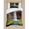 thumbnail image 1 of Iceland Duvet Cover Set Twin Size, Vertical Shot of Flowing Waterfall with Gloomy Sky, Decorative 2 Piece Bedding Set with 1 Pillow Sham, Umber White, by Ambesonne, 1 of 3