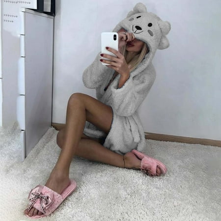 

Follure Women Winter Plush Lengthened Shawl Bathrobe Home Clothes Long Sleeved Robe Coat