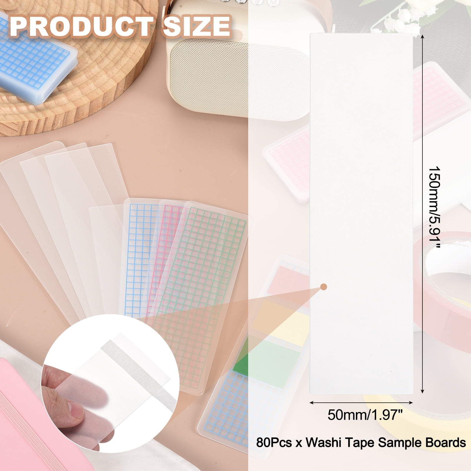 80Pcs Washi Tape Cards, 7.9 x 2 Inch Washi Tape Boards Storage Organizer Sample Board for Scrapbooking Travel Journal Home Office Supplies DIY Crafts, Blank