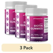 (3 pack) Vitamatic Biotin Gummies 10,000 mcg for Stronger Hair, Skin & Nails - 240 Vegan Gummies - Also Called Vitamin B7