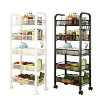 Rolling Pantry Storage Cart - 5-Tier Metal Portable Pantry Organizer with Wheels, Multi-Functional Storage Trolley for Kitchen, Office (Black)