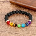 thumbnail image 1 of Pulsera de cuentas de chakra redondas naturales para hombre, clásica, de cuero genuino negro, de acero inoxidable, joyería de moda para mujer, 1 of 4
