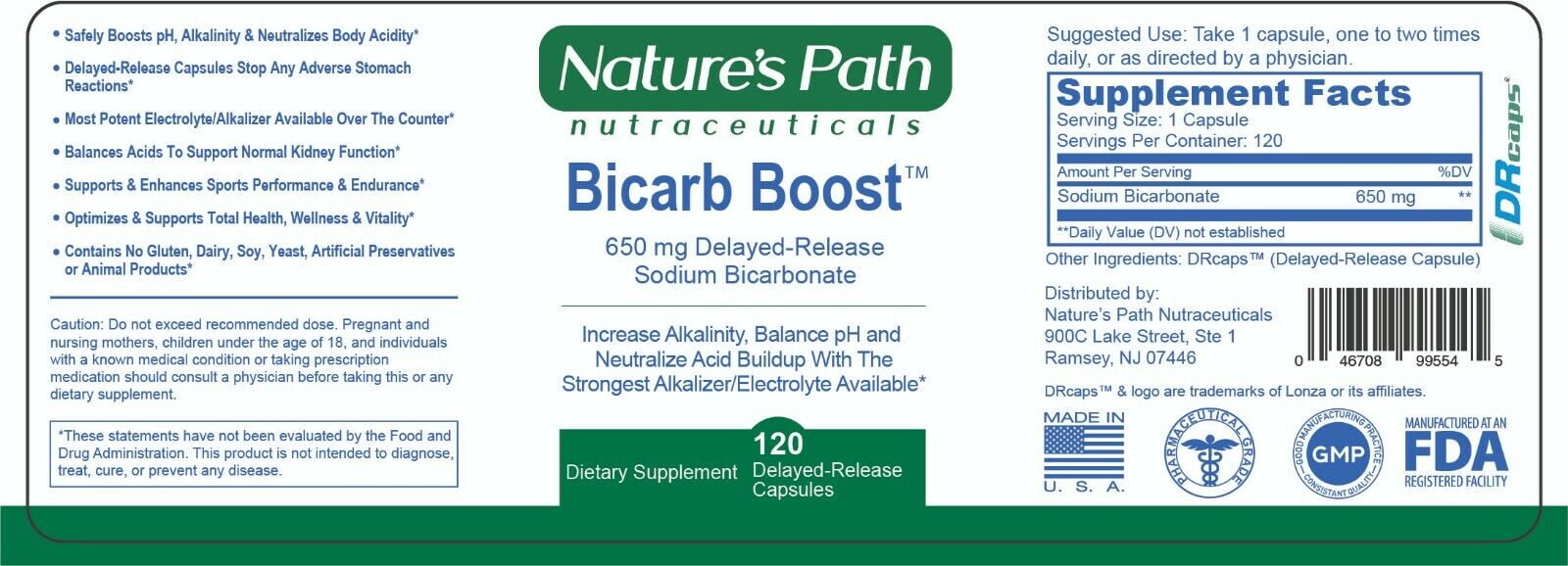 Nature's Path Bicarb Boost - 650mg Sodium Bicarbonate Alkaline Electrolyte Salt Pill