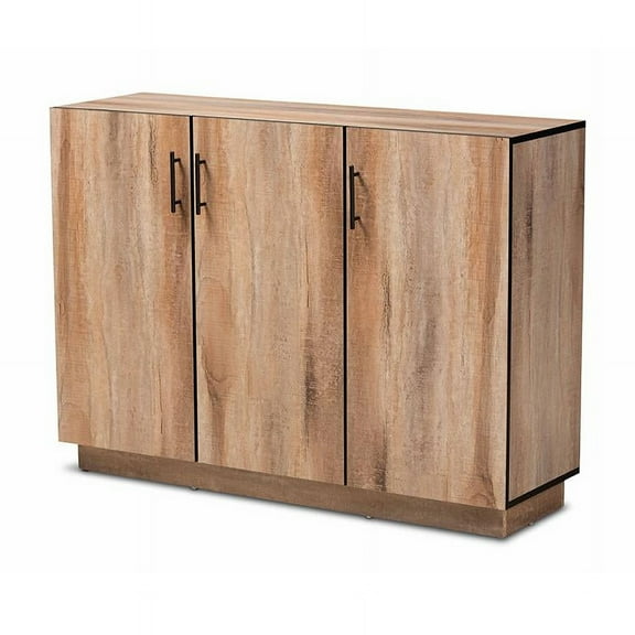 Baxton Studio Patton Modern and Contemporary Natural Oak Finished Wood 3-Door Dining Room Sideboard Buffet
